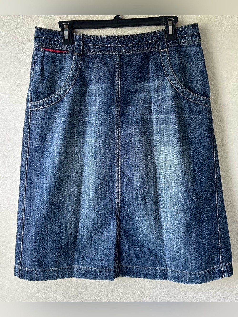 White Stuff 100% Cotton A-Line Modest Midi Skirt Medium Wash Denim Blue 12